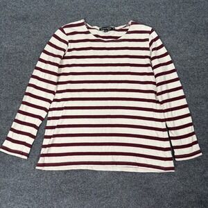 Gudrun Sjoden Womens Striped Long Sleeve Cotton Top Burgundy Cream Size M